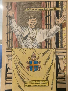 Mural de san Juan Pablo II impartiendo la bendición