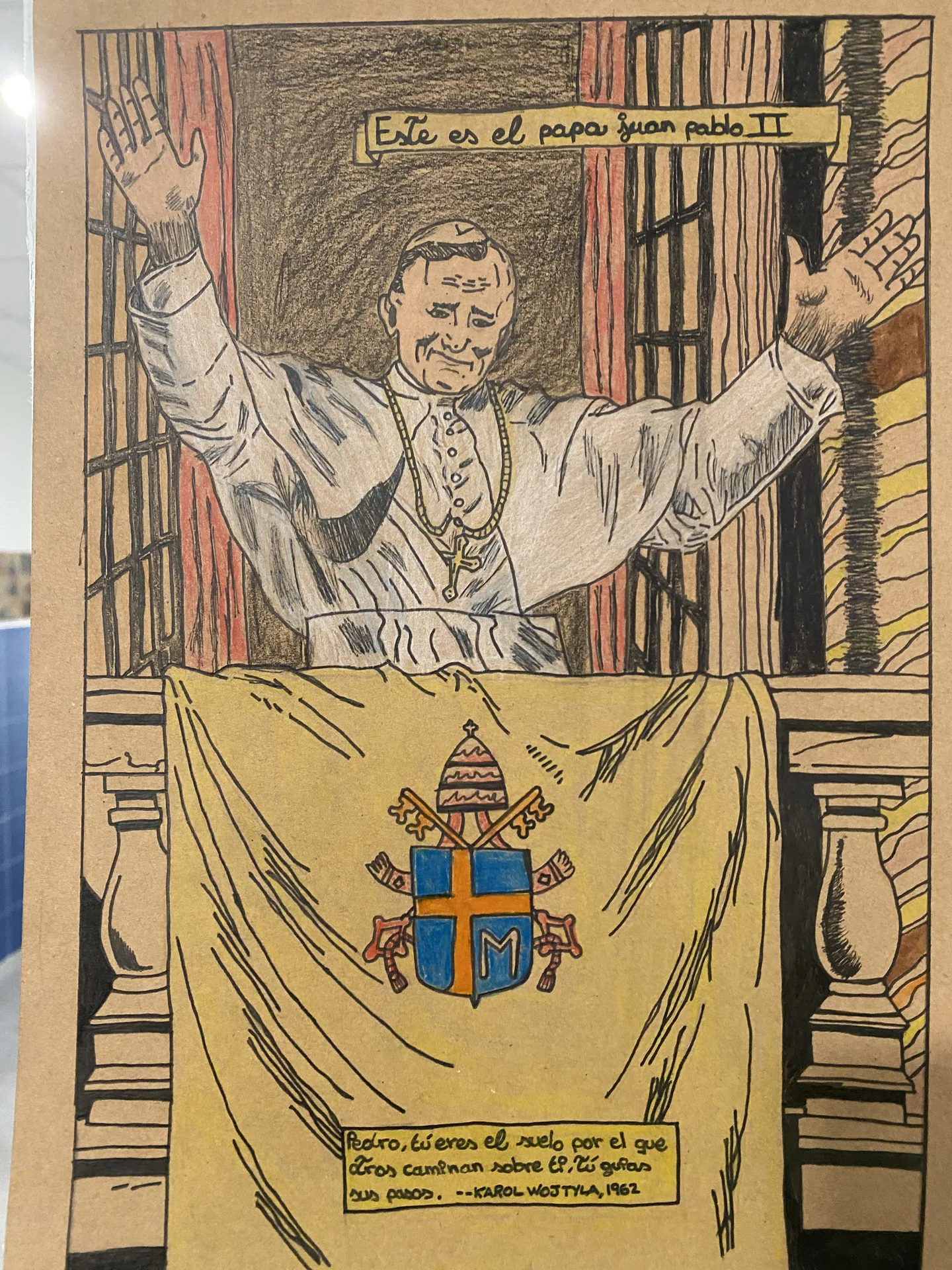 Mural de san Juan Pablo II impartiendo la bendición